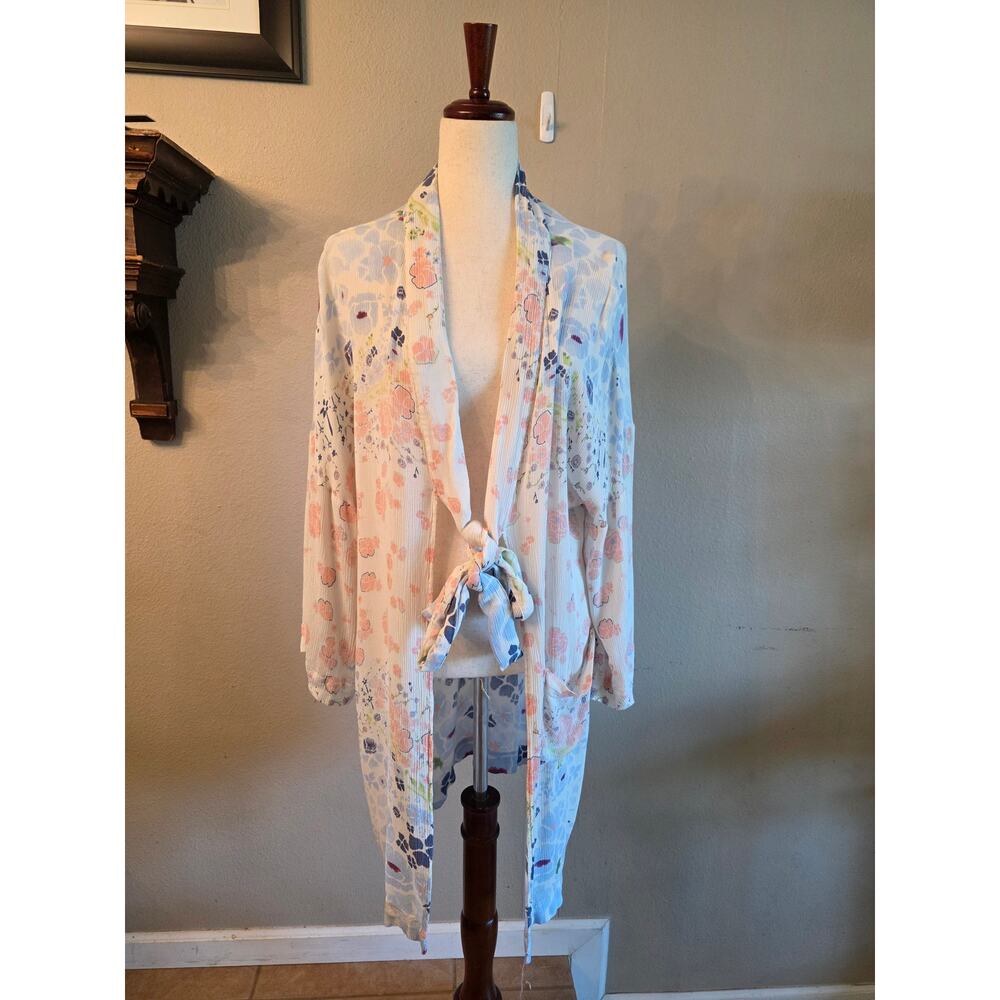 Spiritual Gangster Pastel Floral Gauzy Robe Kimono SZ M/L Coverup Resortwear